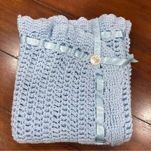 Baby Boy, Crocheted Blanket With A Touch Of Ribbon 48” By 42”